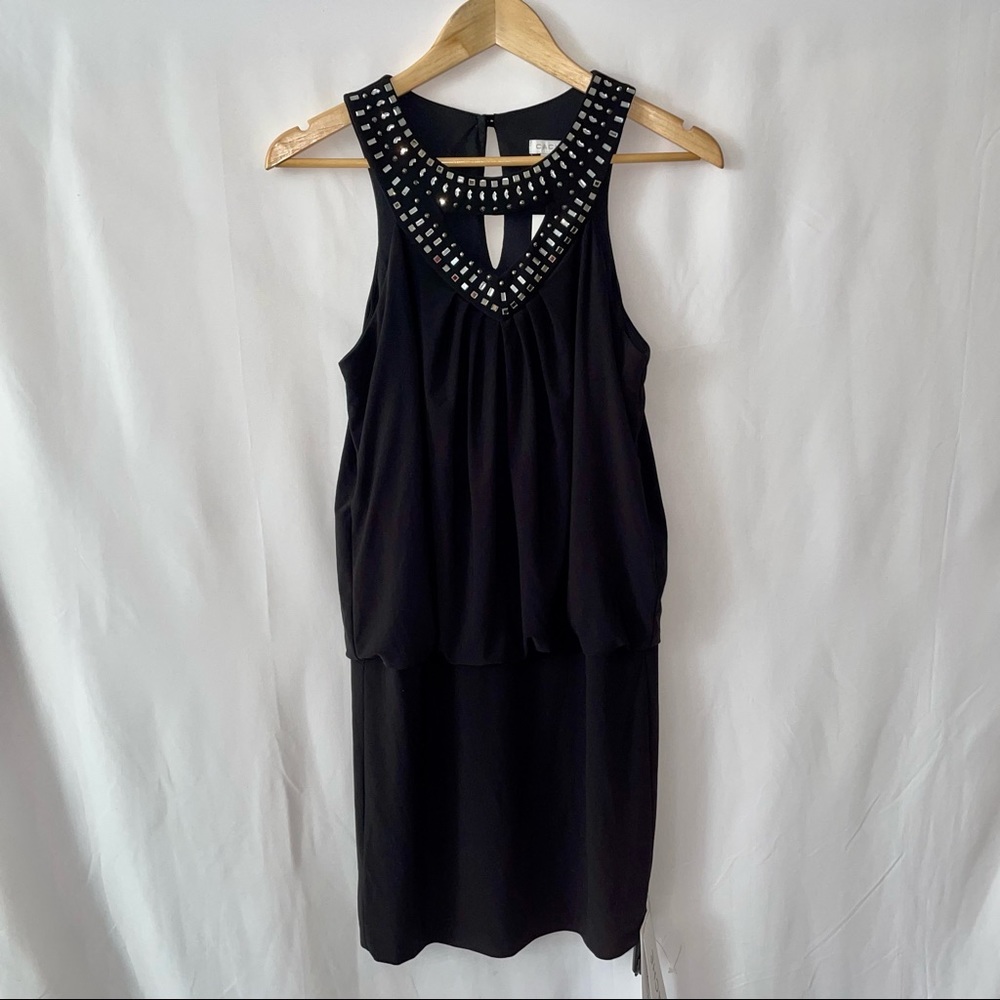 Caché Embellished Neck Dress, Black